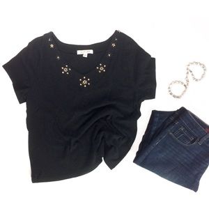 Black Embellished T-Shirt -XL-